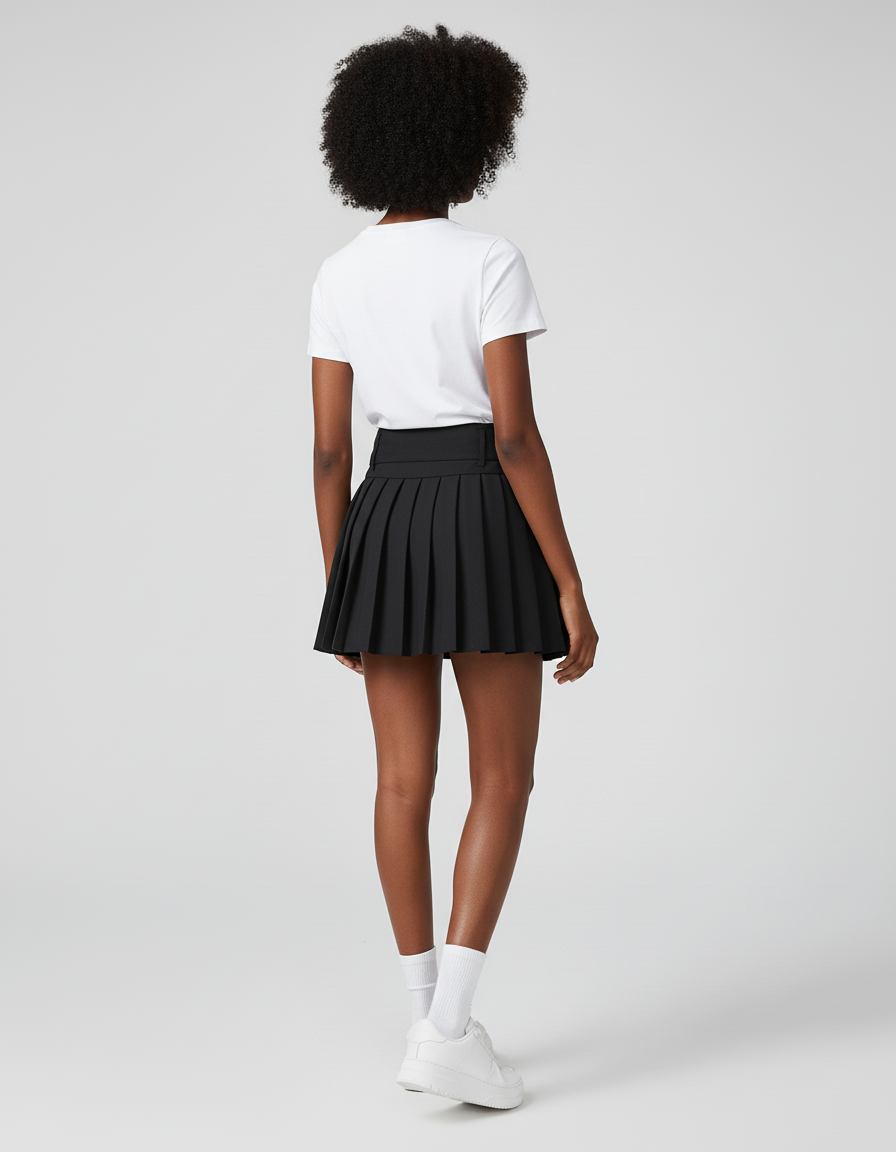 Jupe Plissée noire double ceinture sport