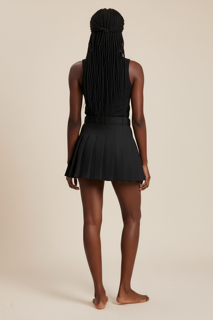 Jupe Plissée Noire Ceinturée Chic
