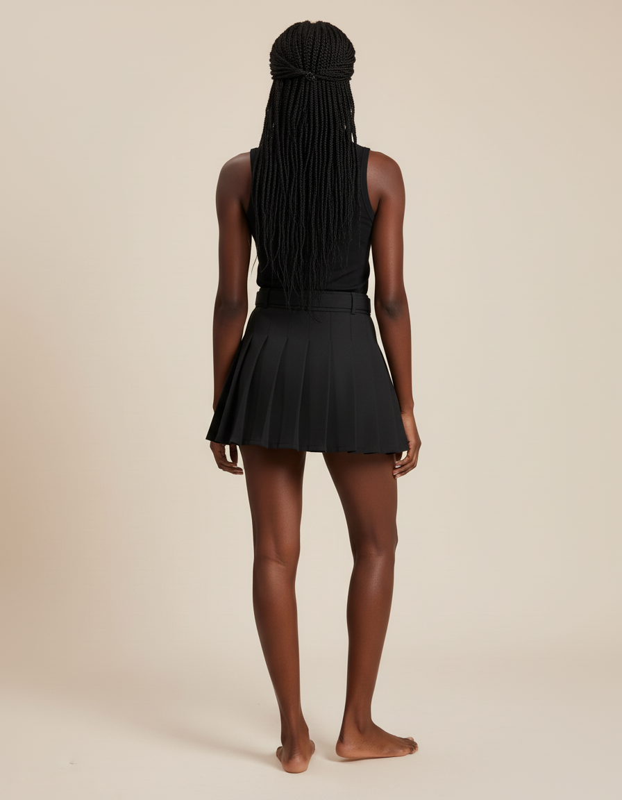 Jupe Plissée Noire Ceinturée Chic