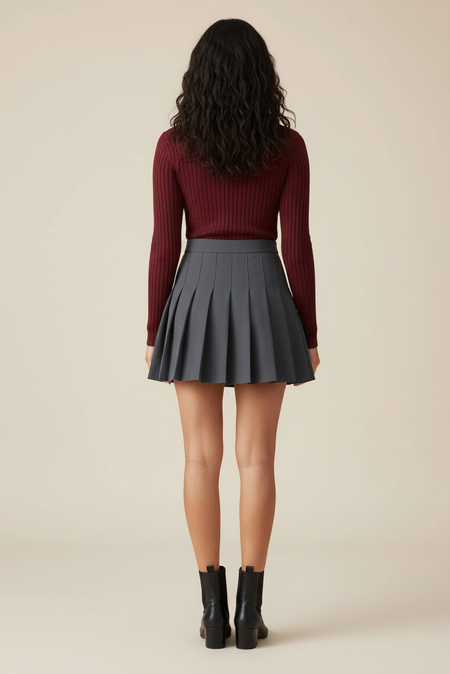 Jupe Plissée Grise Taille Haute Chic raffinée