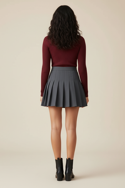 Jupe Plissée Grise Taille Haute Chic raffinée