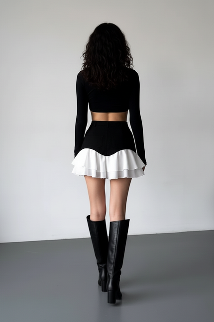 Jupe Plissée volants bicolore chic