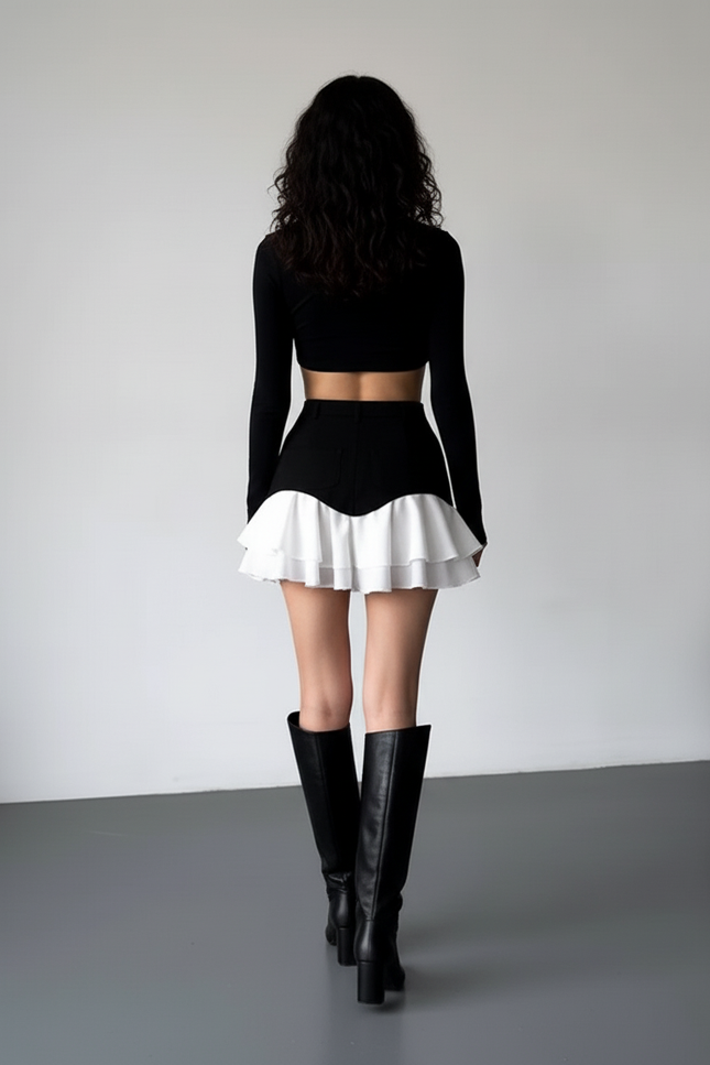 Jupe Plissée volants bicolore chic