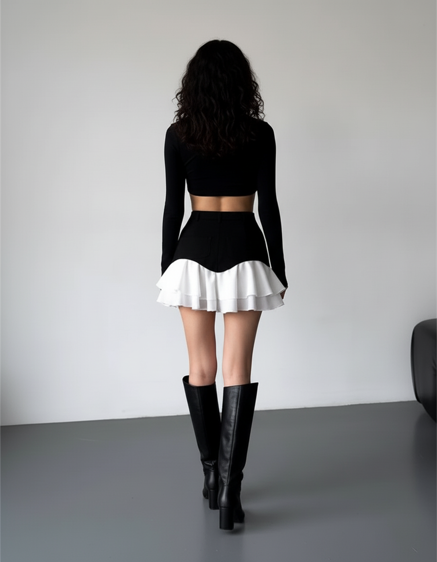 Jupe Plissée volants bicolore chic