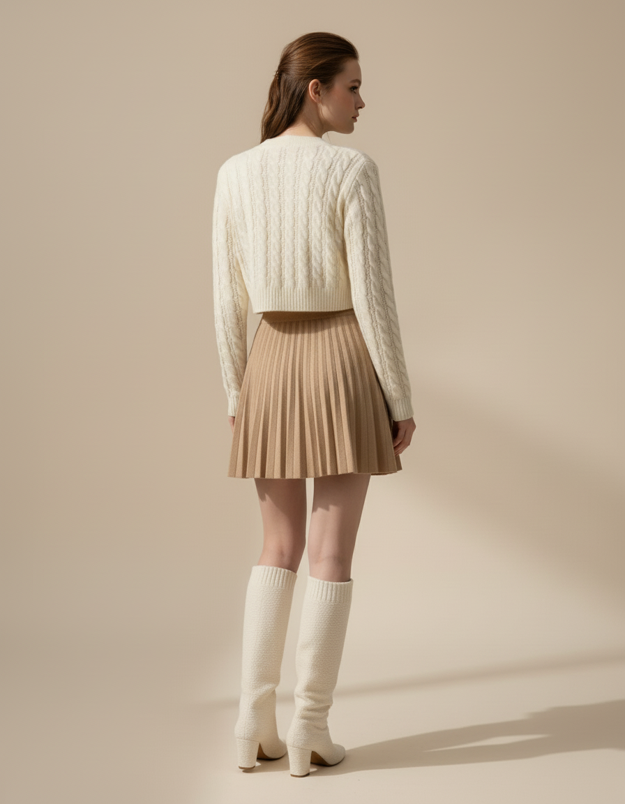 Jupe Plissée beige maille chic