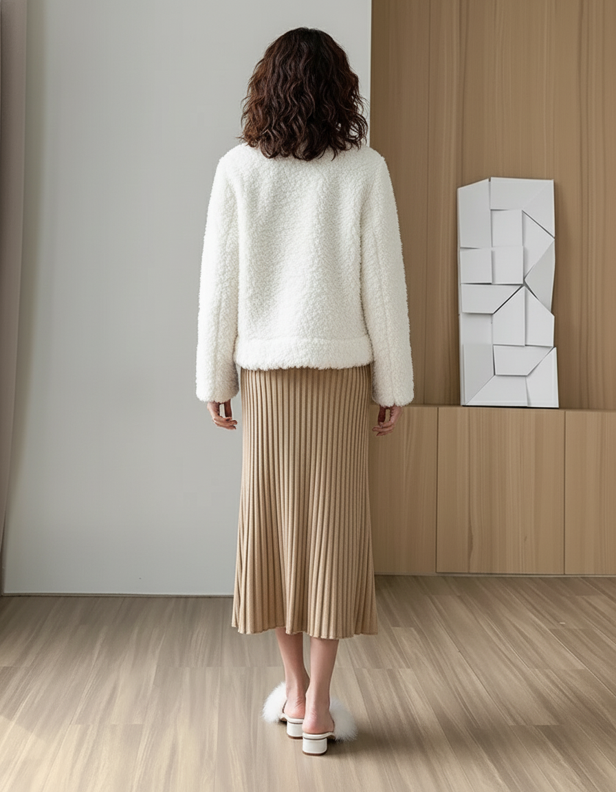 Jupe Plissée Beige Maille Élégante raffinée
