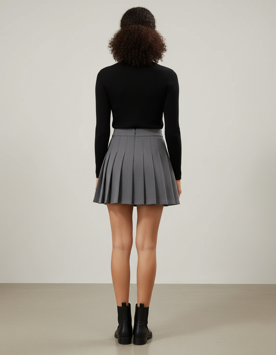 Jupe Plissée grise boutonnée chic
