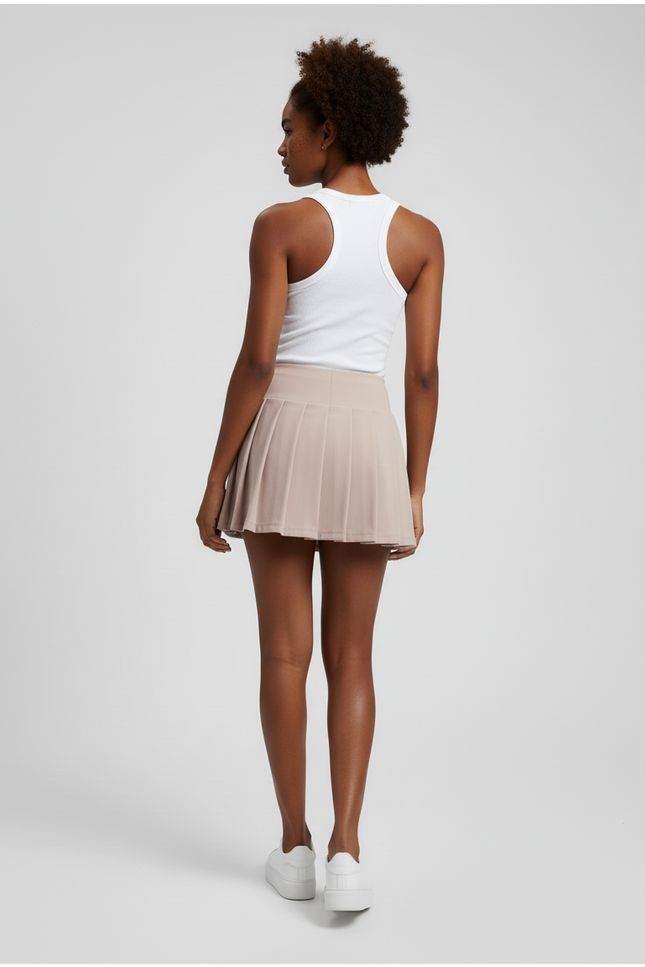 Jupe Plissée beige taille haute sportive
