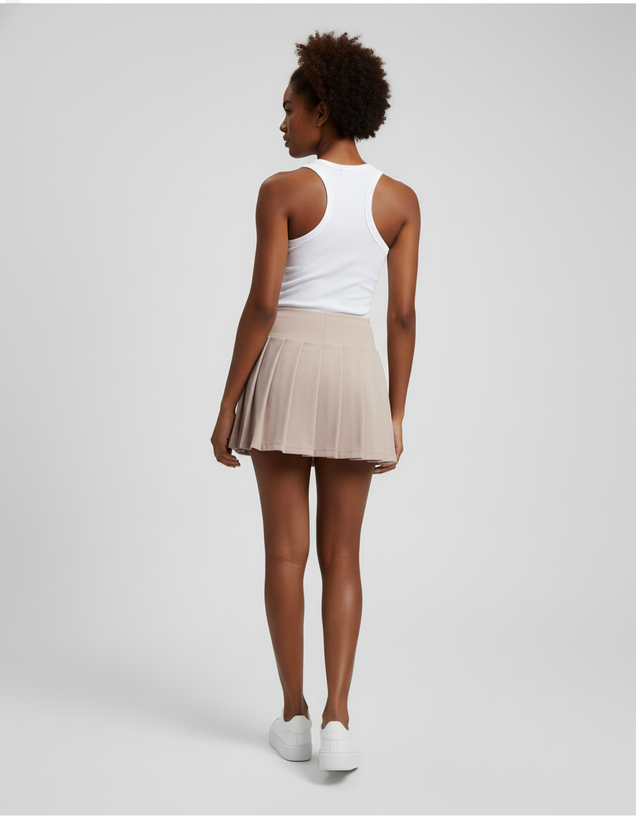 Jupe Plissée beige taille haute sportive