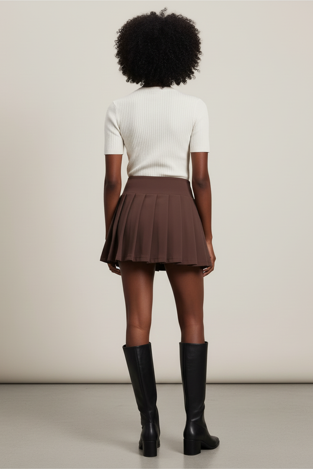 Jupe Plissée Marron Courte Chic chaleureuse