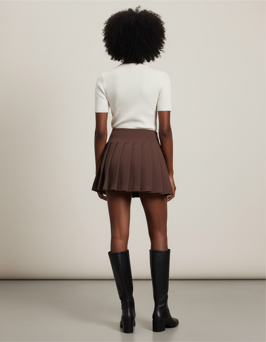 Jupe Plissée Marron Courte Chic chaleureuse