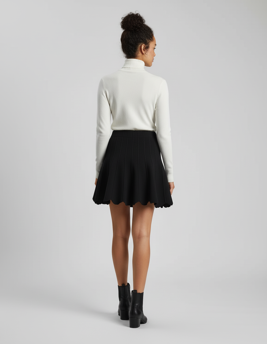 Jupe Plissée Noire Festonnée Chic