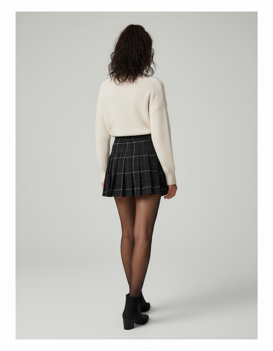 Jupe Plissée grise carreaux chic classique