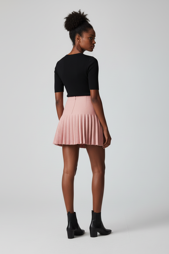 Jupe Plissée rose pâle tricotée chic