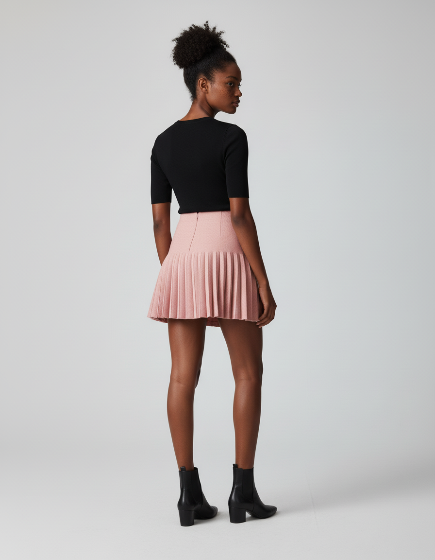 Jupe Plissée rose pâle tricotée chic