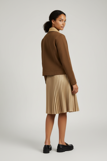 Jupe Plissée Sable Simili-Cuir Chic