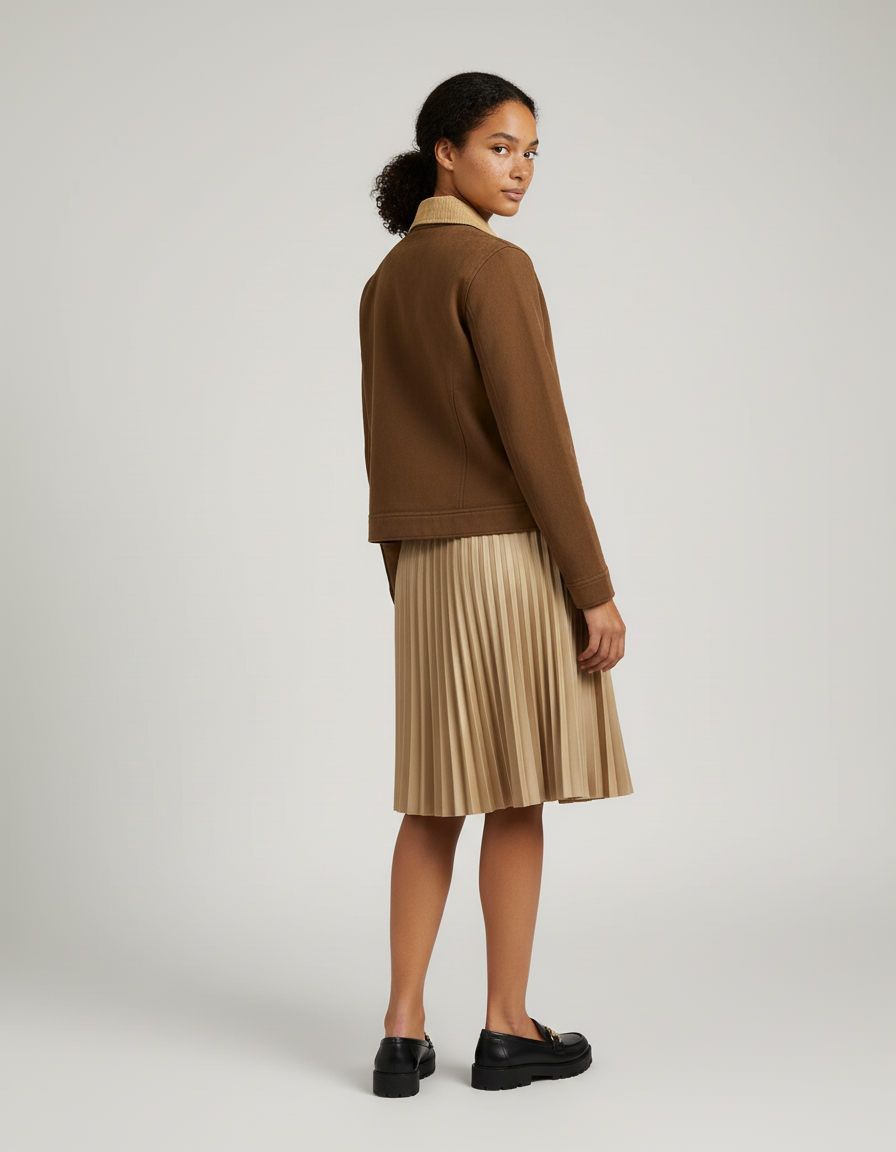 Jupe Plissée Sable Simili-Cuir Chic