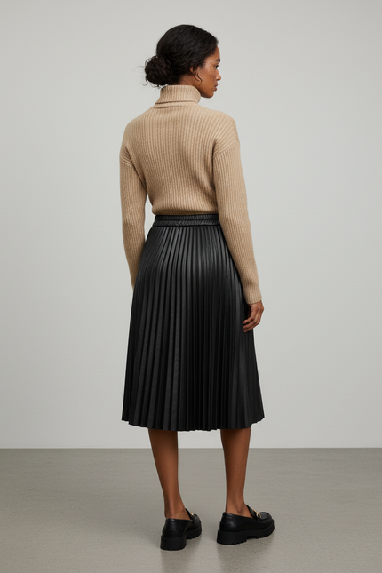 Jupe Plissée noire cuir PU chic