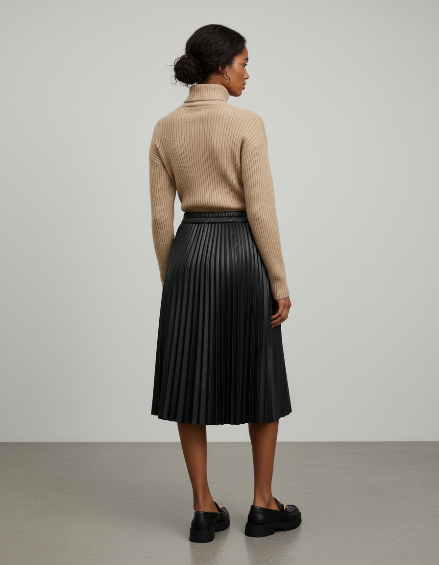 Jupe Plissée noire cuir PU chic