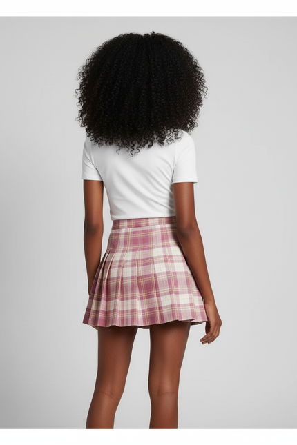 Jupe Plissée Carreaux Roses Chic