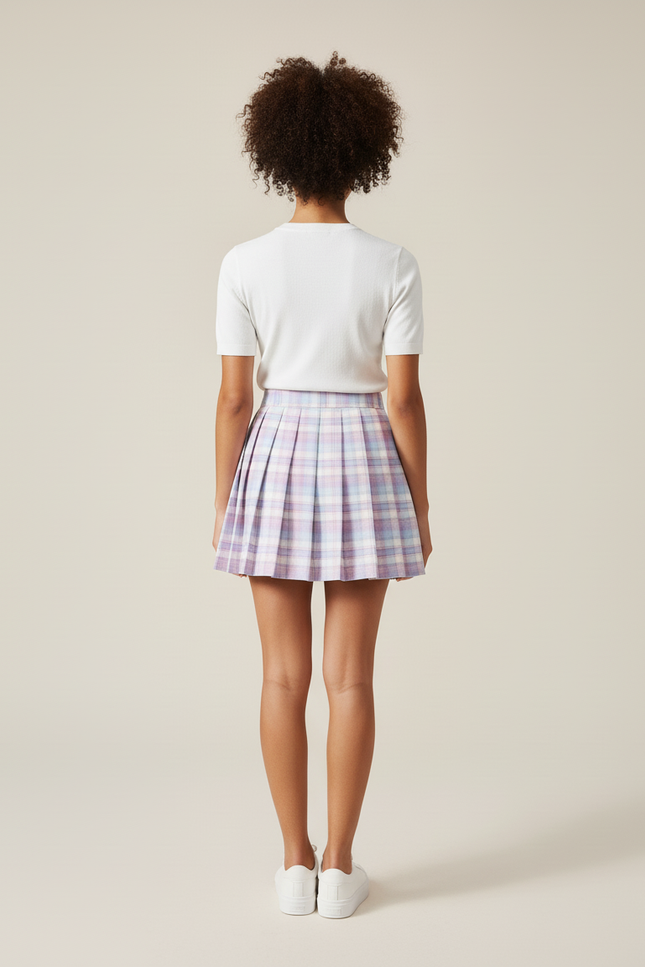 Jupe Plissée Plaid Pastel Chic