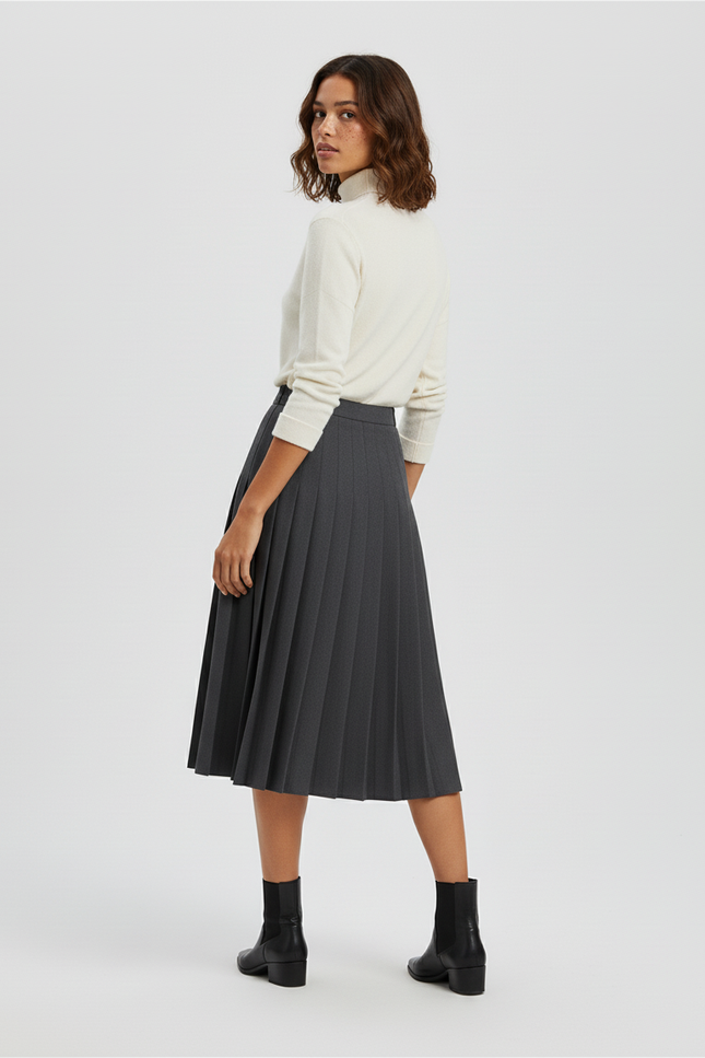 Jupe Plissée grise midi élégante raffinée