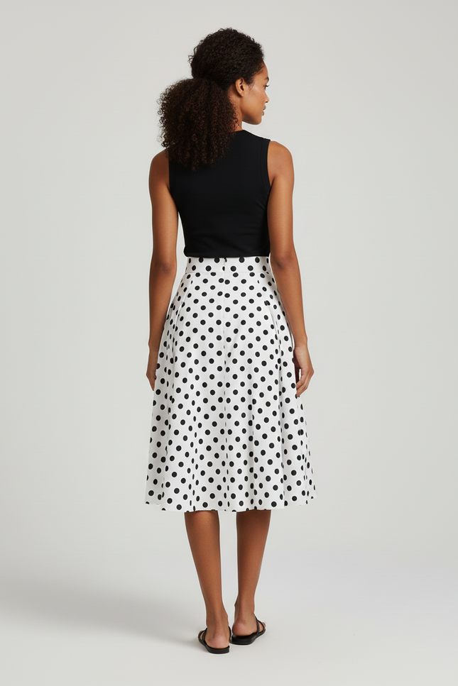 Jupe Plissée taille haute à pois vintage