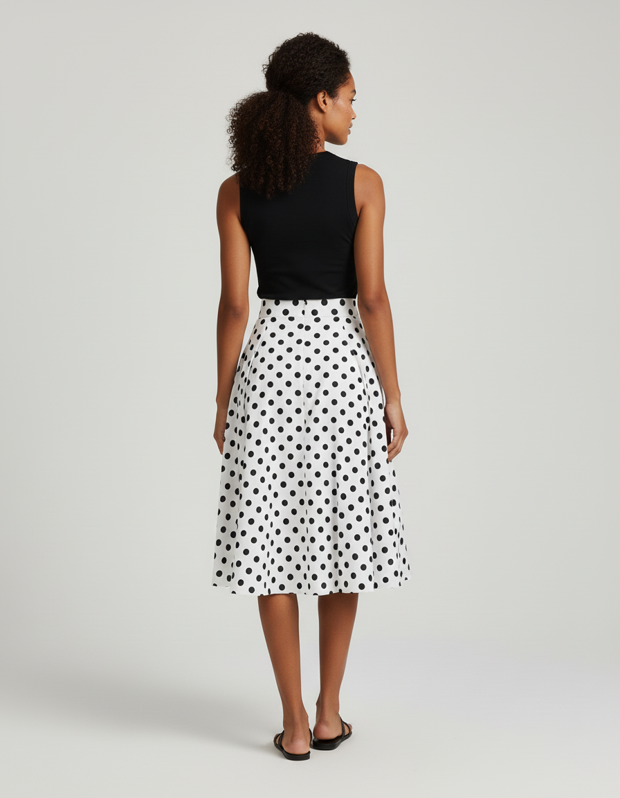 Jupe Plissée taille haute à pois vintage