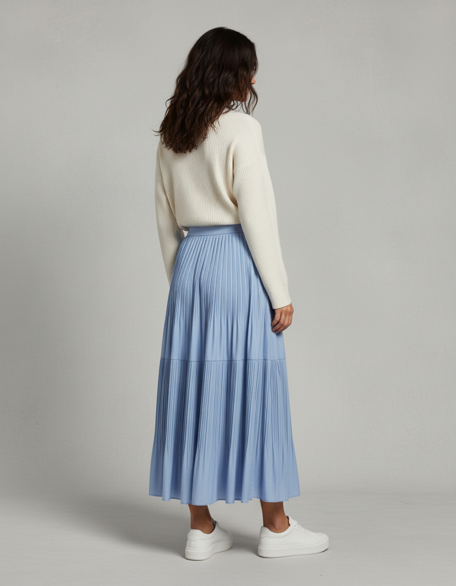 Jupe Plissée maxi bleu fluide