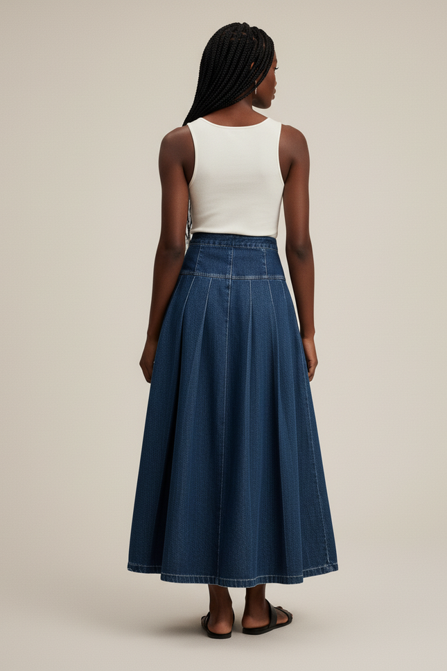 Jupe Plissée Denim longue chic