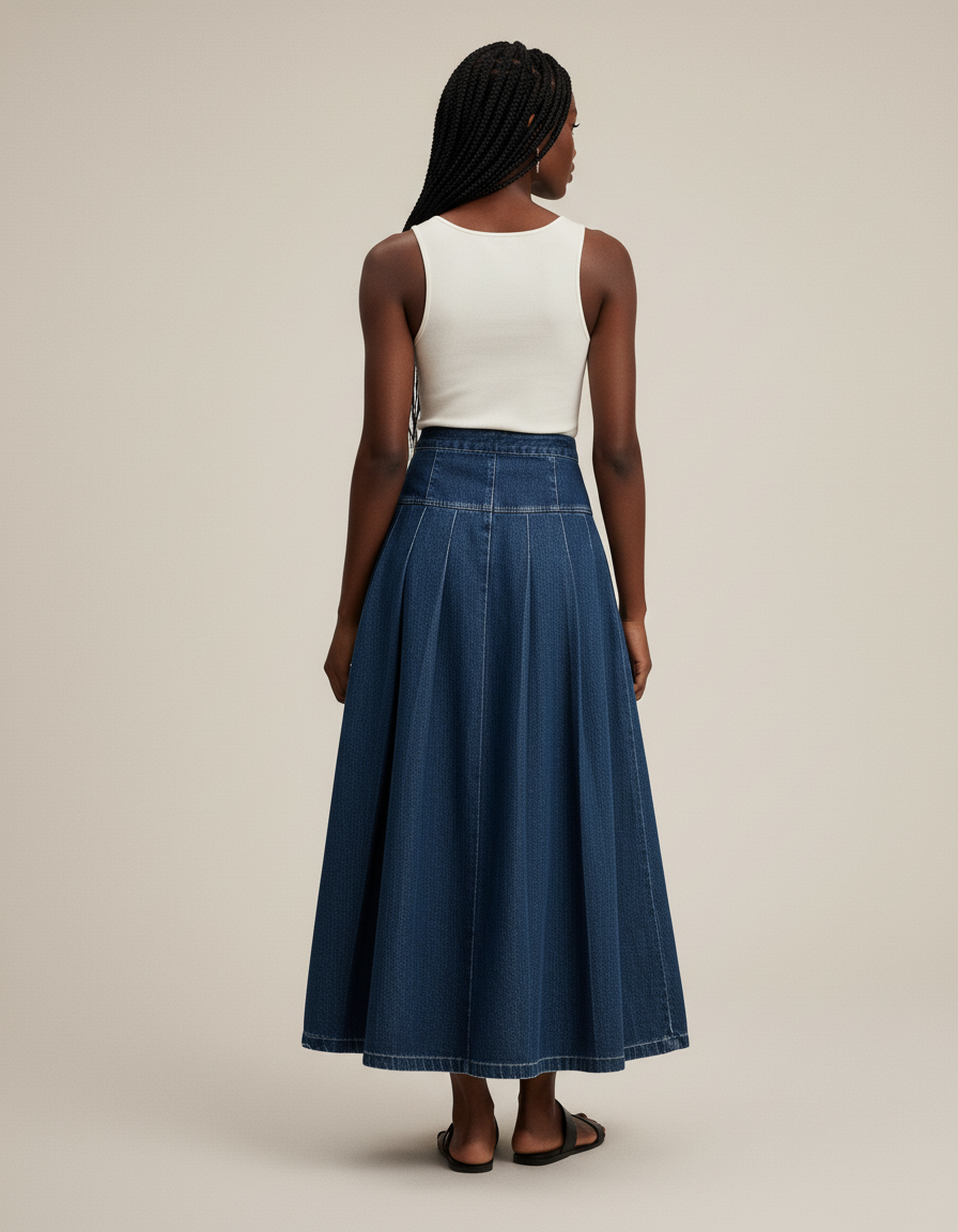 Jupe Plissée Denim longue chic