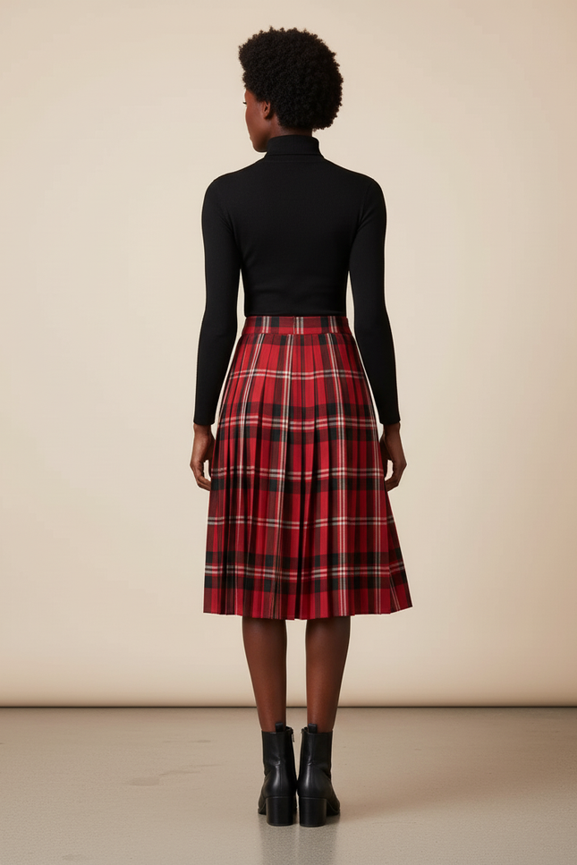 Jupe Plissée Rouge Carreaux Chic