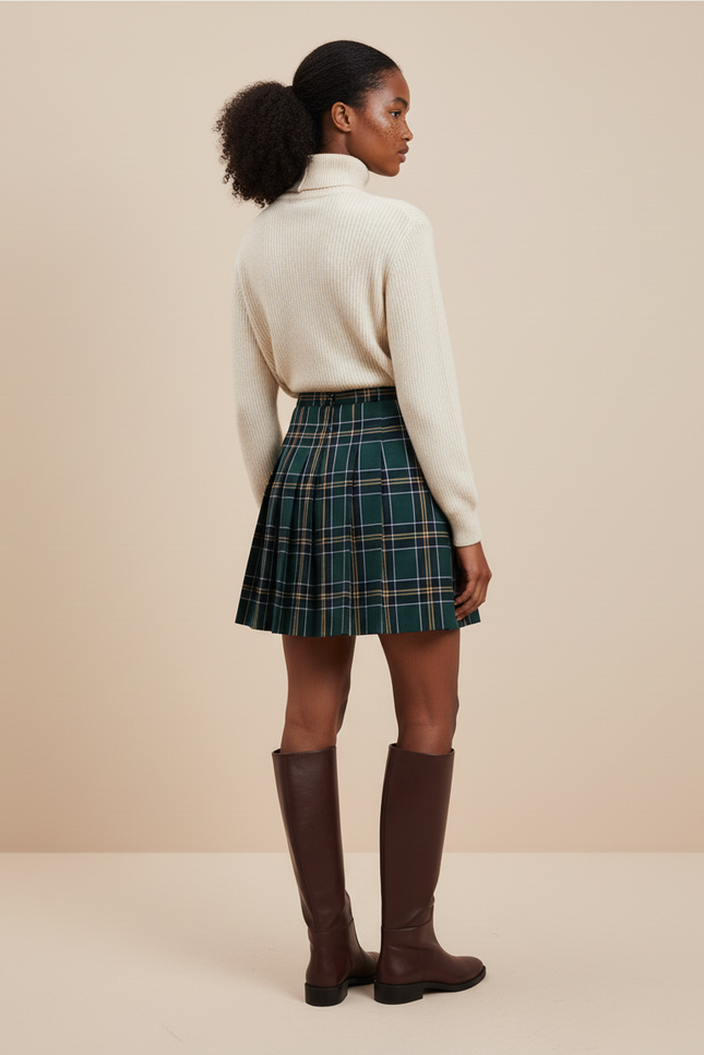 Jupe Plissée Tartan Verte Chic