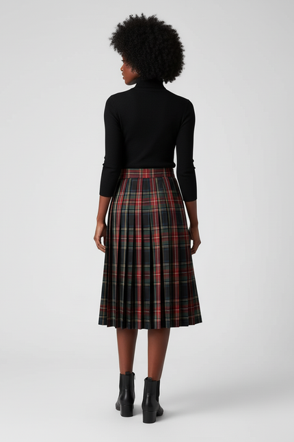 Jupe Plissée écossaise chic midi