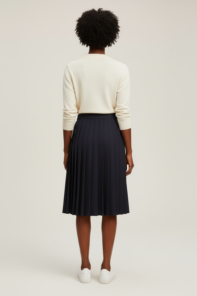 Jupe Plissée Bleue Marine Midi Chic