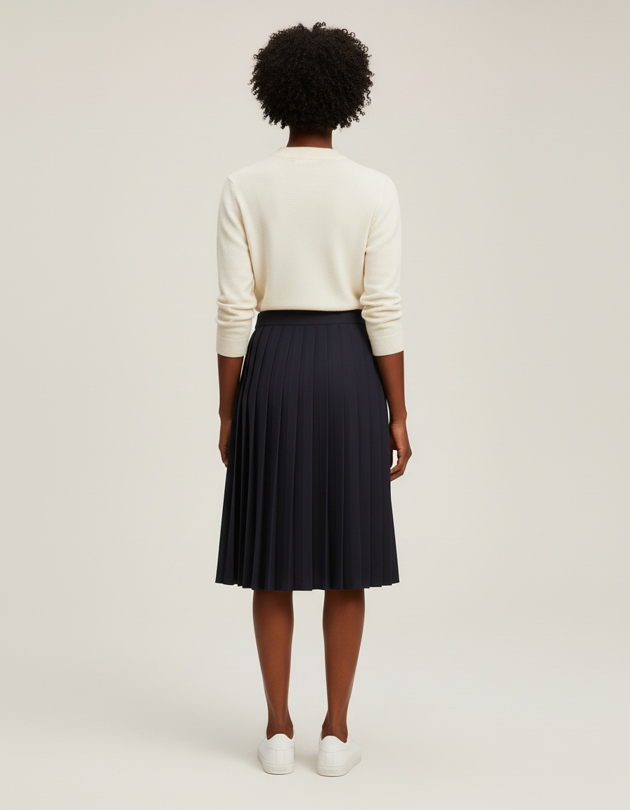 Jupe Plissée Bleue Marine Midi Chic