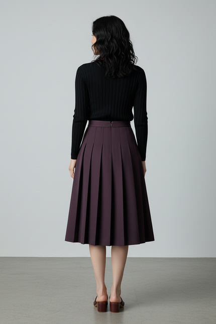 Jupe Plissée Prune Mi-Mollet Chic