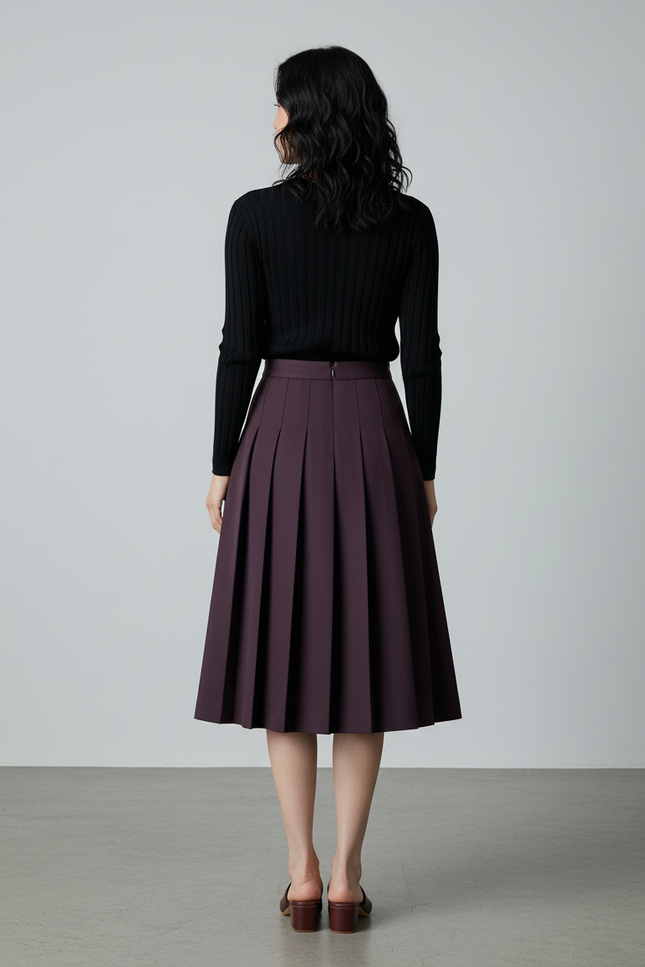 Jupe Plissée Prune Mi-Mollet Chic