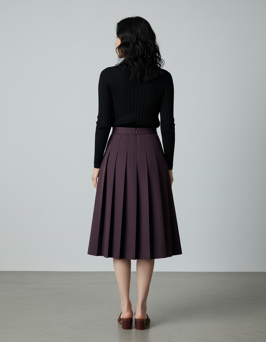 Jupe Plissée Prune Mi-Mollet Chic