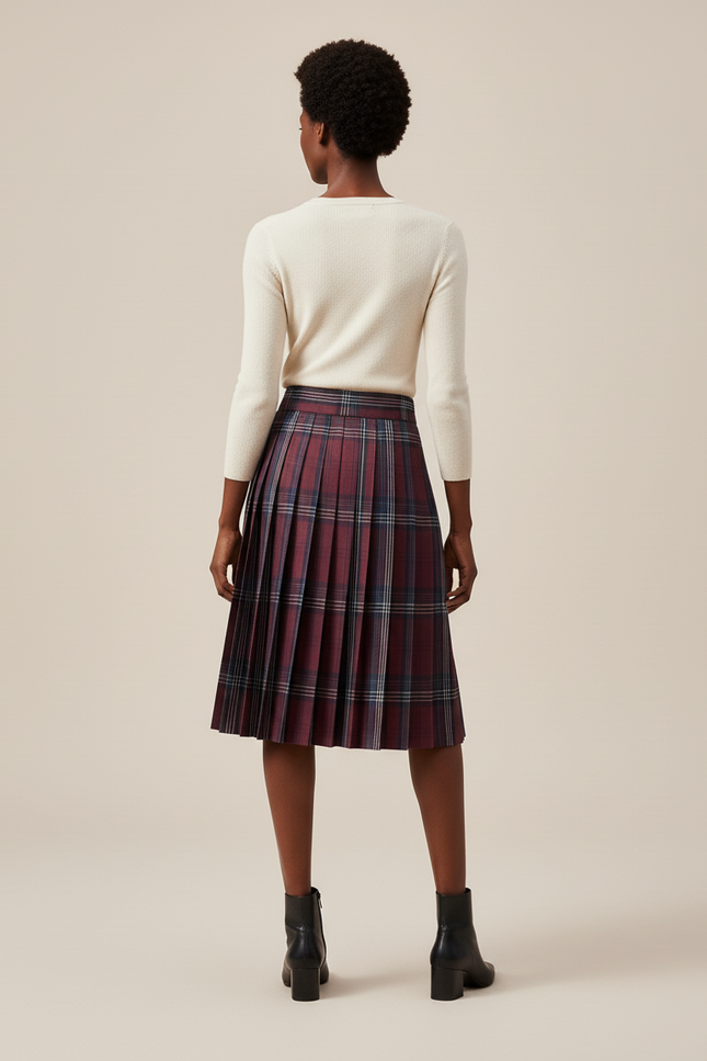 Jupe Plissée écossaise bordeaux chic