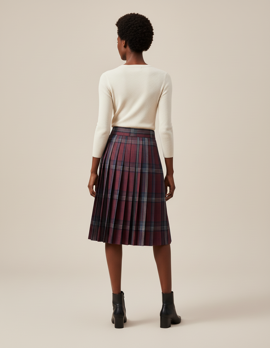 Jupe Plissée écossaise bordeaux chic