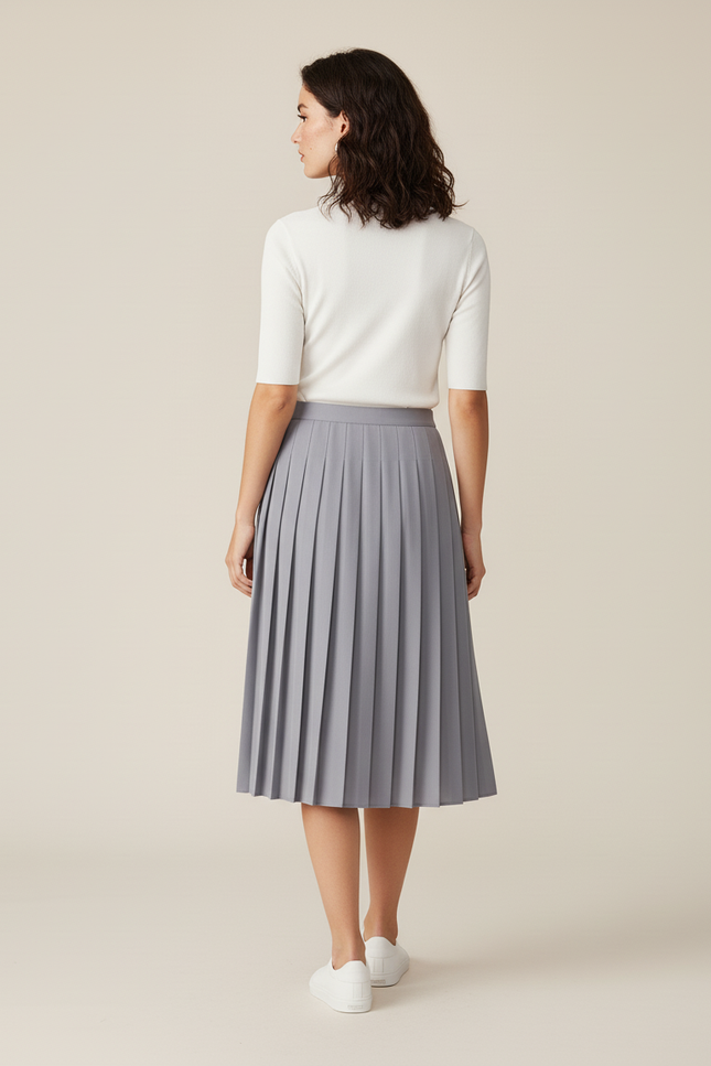 Jupe Plissée Grise Midi Élégante raffinée sophistiquée