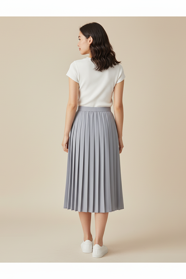 Jupe Plissée Grise Taille Haute Chic