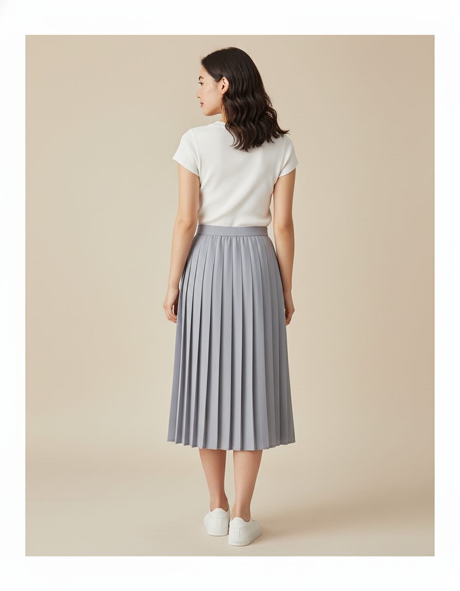 Jupe Plissée Grise Taille Haute Chic