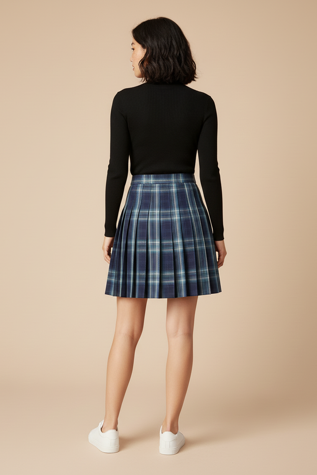 Jupe Plissée écossaise bleue chic raffinée
