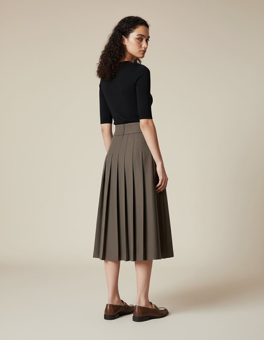 Jupe Plissée kaki midi chic
