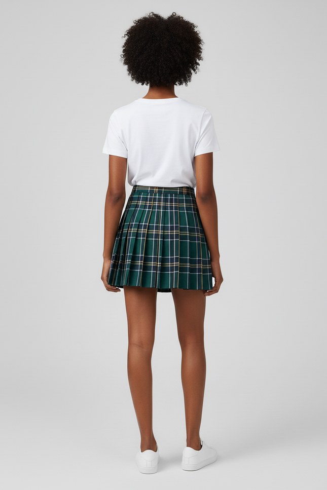 Jupe Plissée écossaise verte mini chic