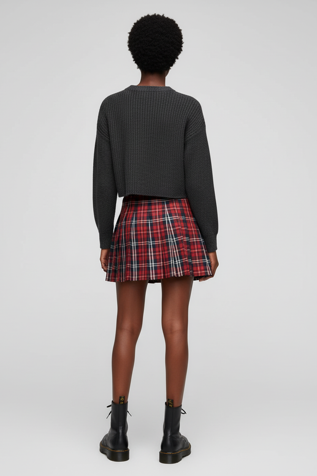 Jupe Plissée mini écossaise rouge décontractée