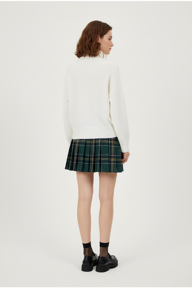 Jupe Plissée verte à carreaux chic raffinée