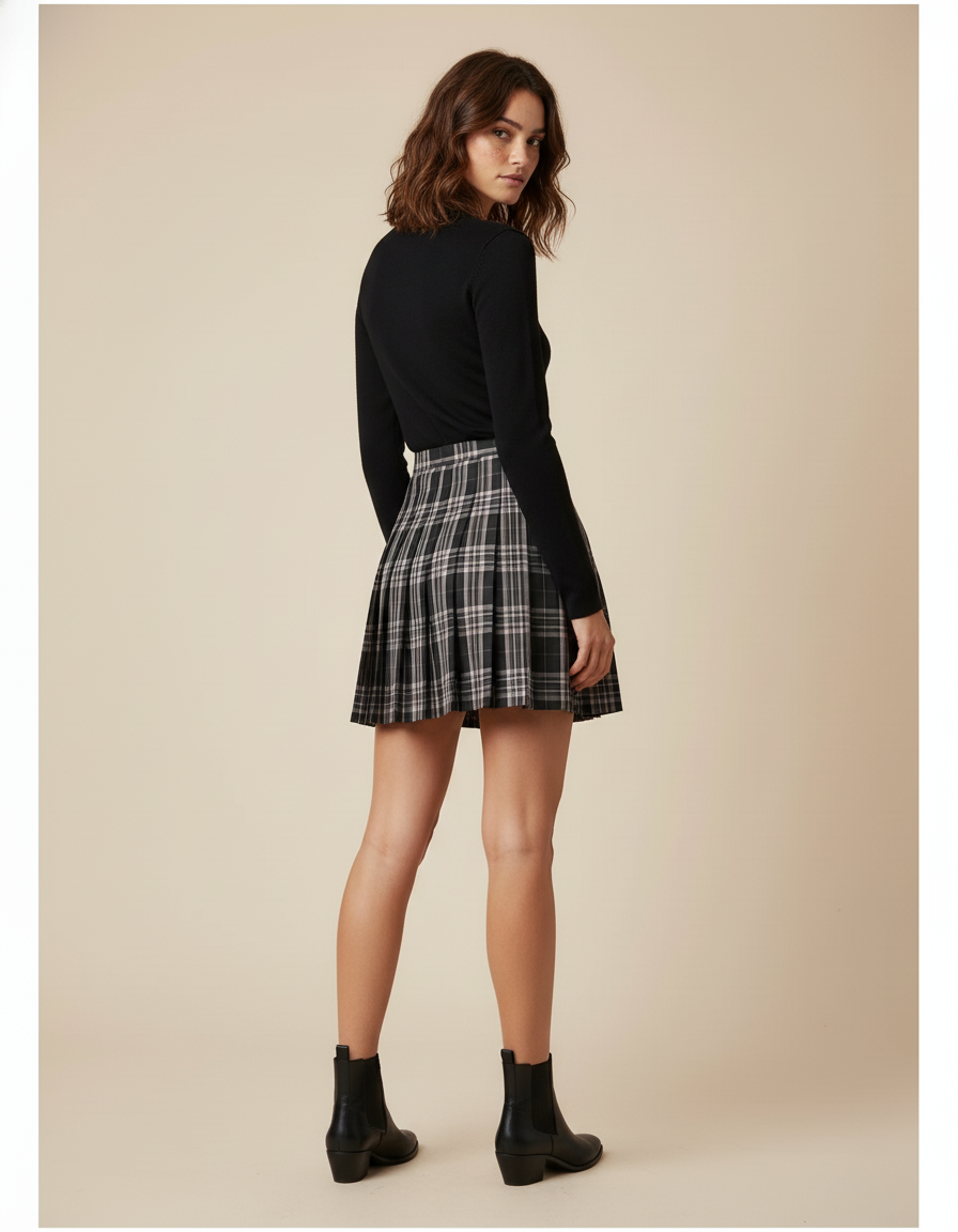 Jupe Plissée à carreaux mini chic